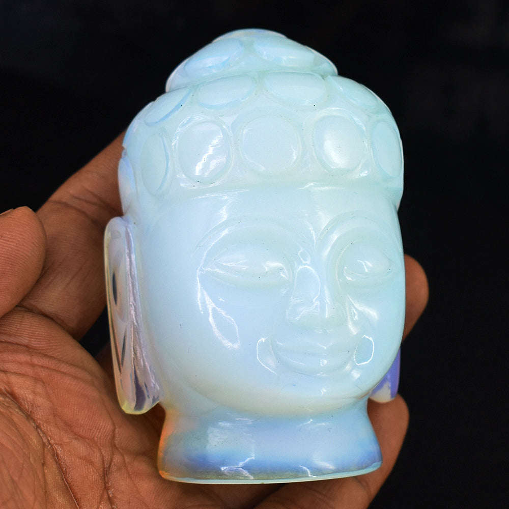 gemsmore:Artisian Opalite  Hand Carved Genuine Crystal Gemstone Carving Buddha Head