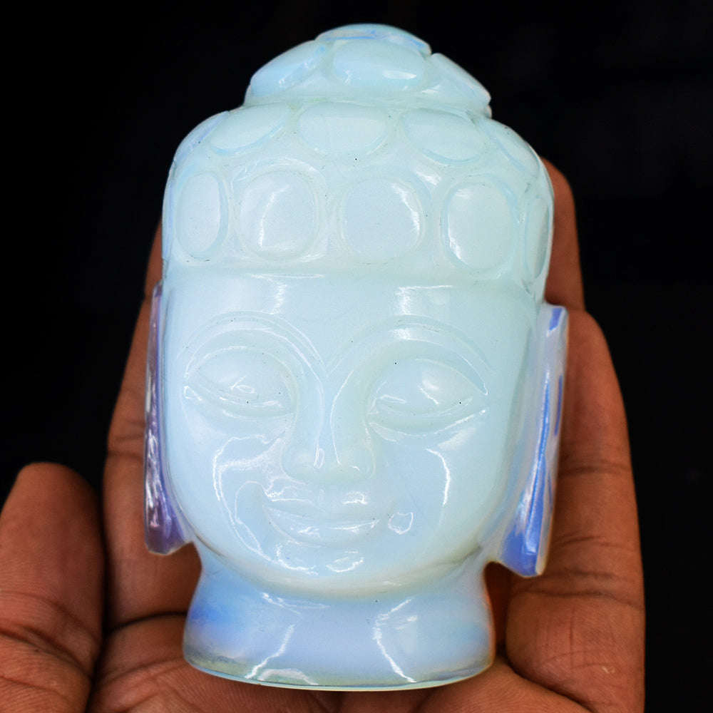 gemsmore:Artisian Opalite  Hand Carved Genuine Crystal Gemstone Carving Buddha Head