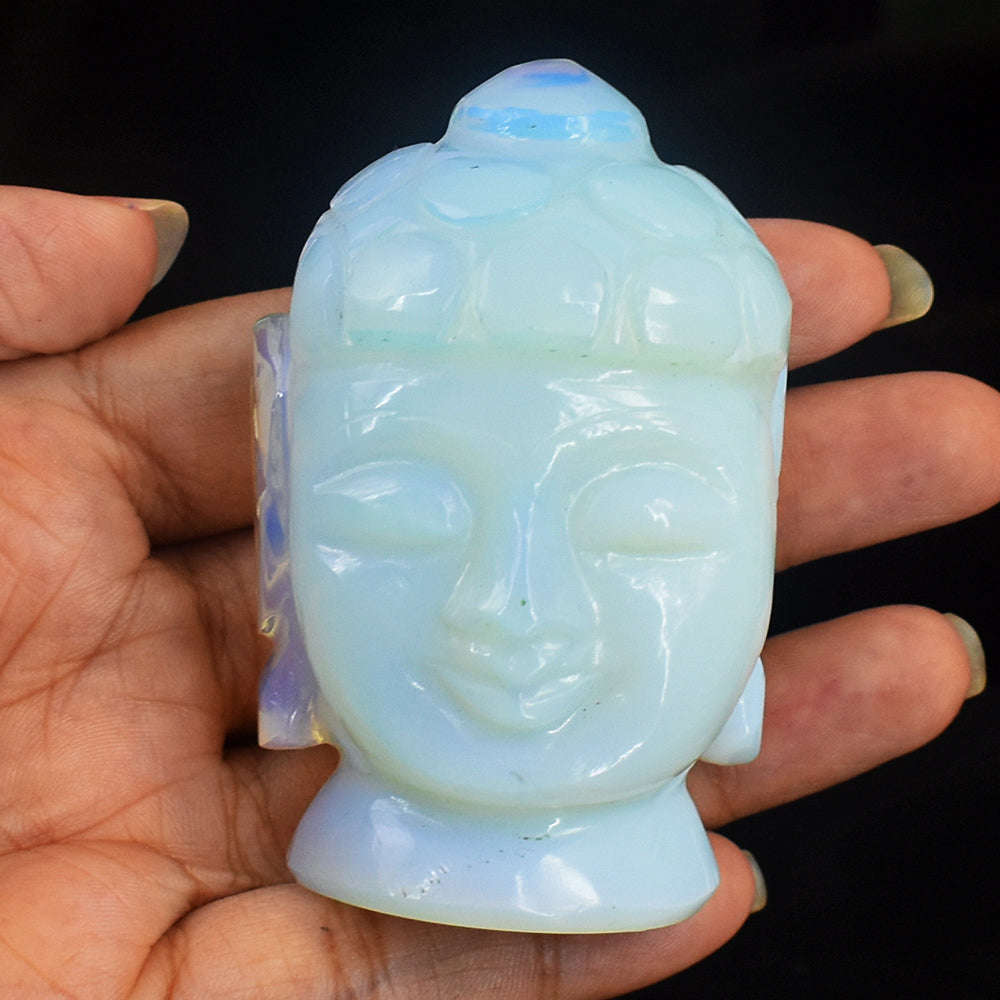 gemsmore:Artisian Opalite  Hand Carved Genuine Crystal Gemstone Carving Buddha Head