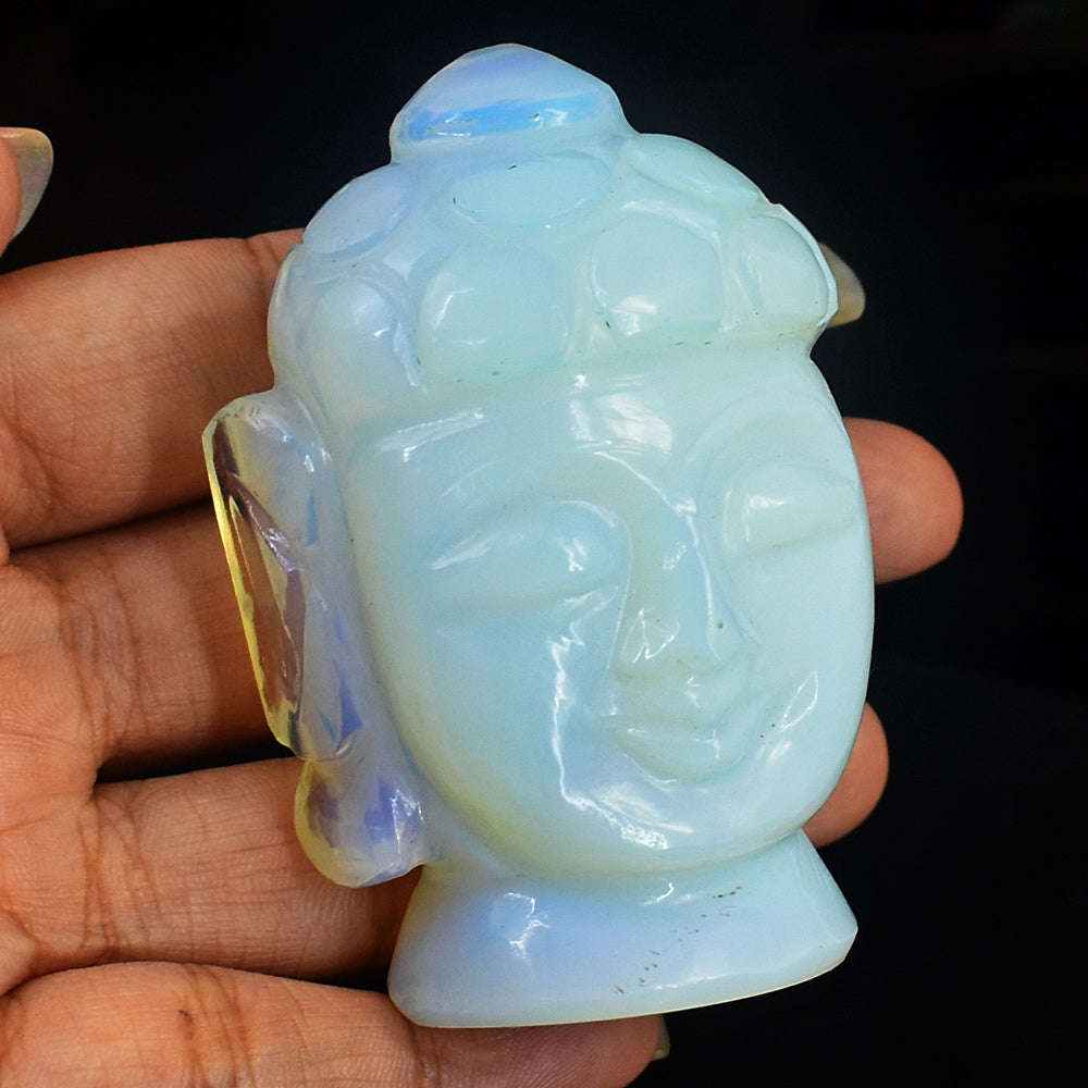 gemsmore:Artisian Opalite  Hand Carved Genuine Crystal Gemstone Carving Buddha Head