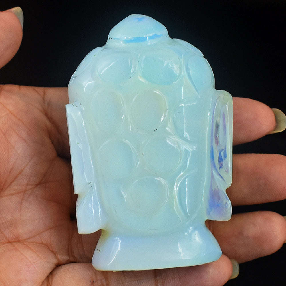 gemsmore:Artisian Opalite  Hand Carved Genuine Crystal Gemstone Carving Buddha Head