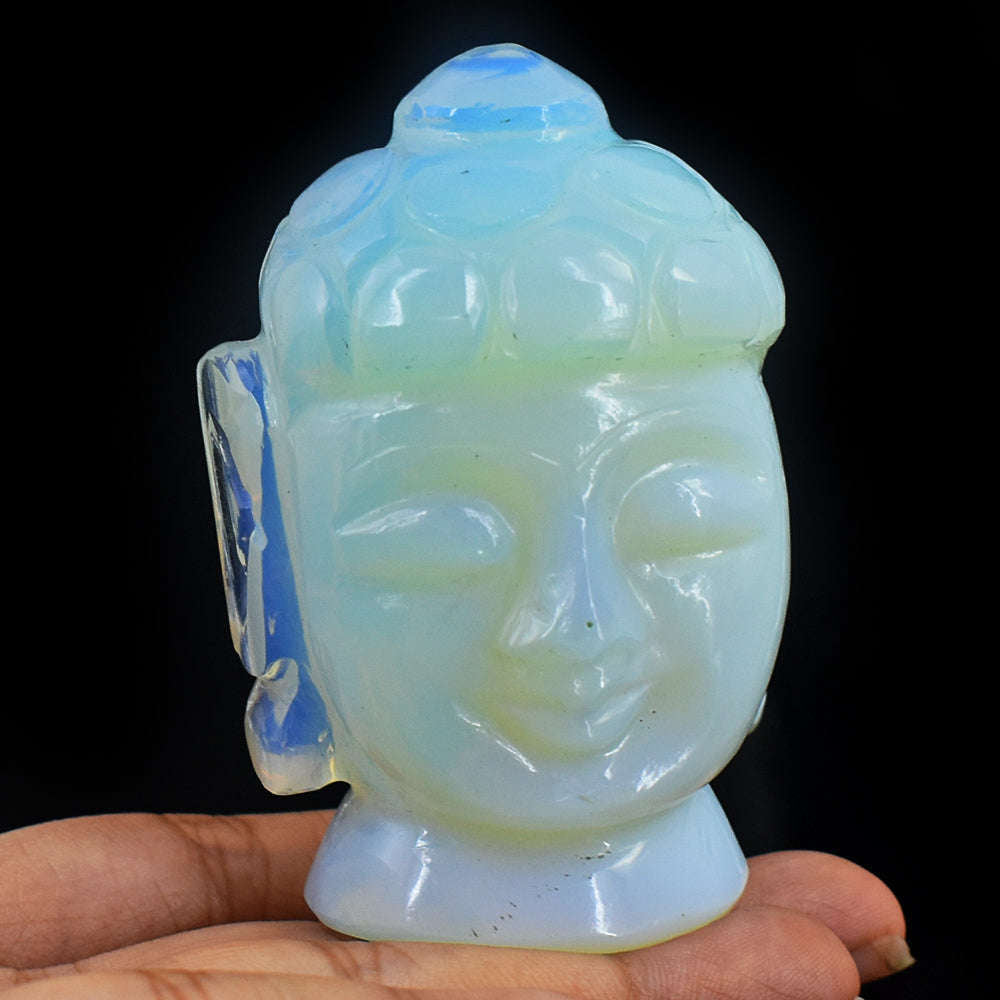 gemsmore:Artisian Opalite  Hand Carved Genuine Crystal Gemstone Carving Buddha Head