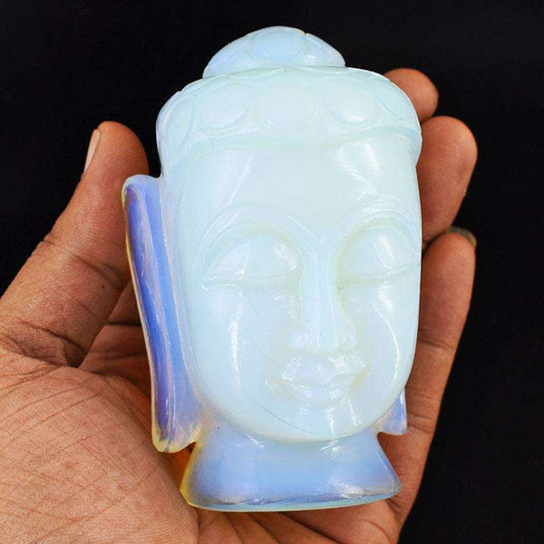 gemsmore:Artisian Opalite Hand Carved Genuine Crystal Gemstone Carving Buddha Head