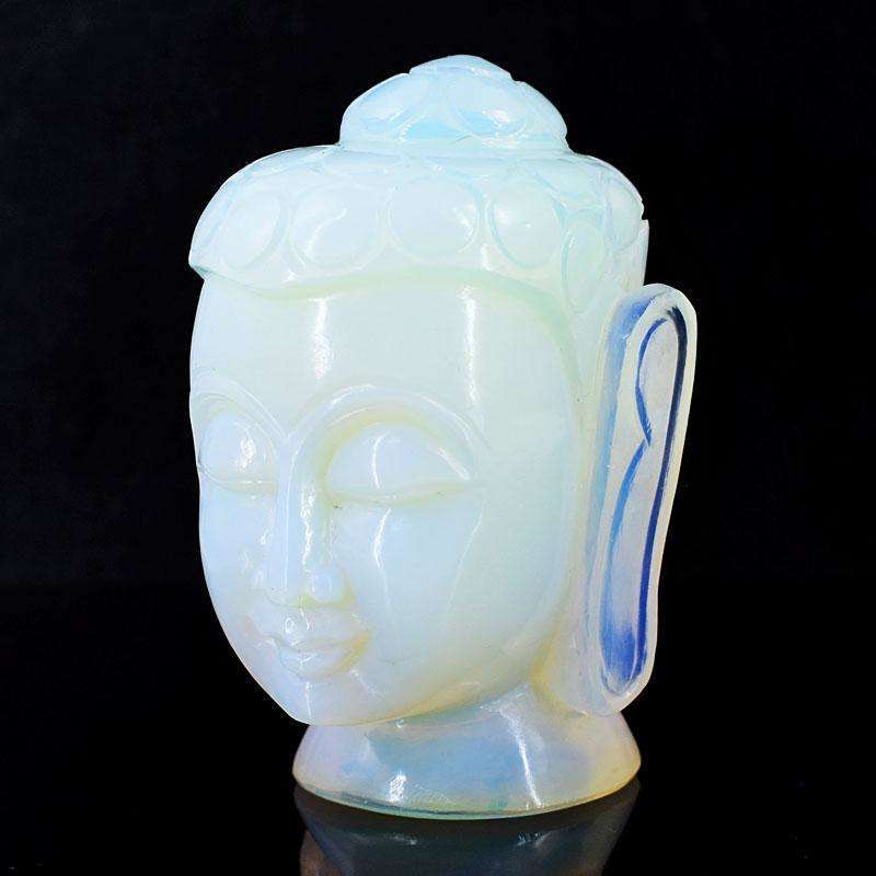 gemsmore:Artisian Opalite Hand Carved Genuine Crystal Gemstone Carving Buddha Head