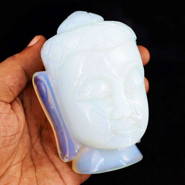 gemsmore:Artisian Opalite Hand Carved Genuine Crystal Gemstone Carving Buddha Head