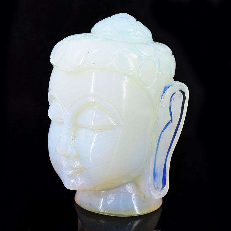 gemsmore:Artisian Opalite Hand Carved Genuine Crystal Gemstone Carving Buddha Head