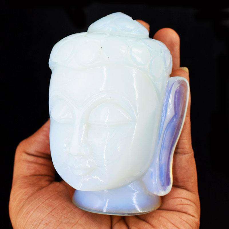 gemsmore:Artisian Opalite Hand Carved Genuine Crystal Gemstone Carving Buddha Head