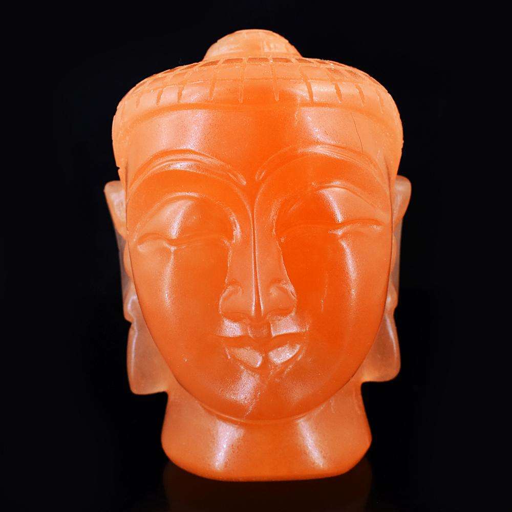 gemsmore:Artisian Orange Selenite Hand Carved Buddha Head