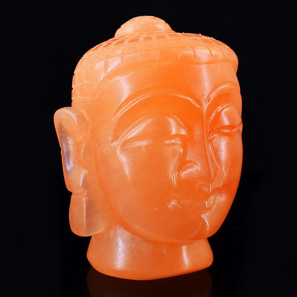 gemsmore:Artisian Orange Selenite Hand Carved Buddha Head