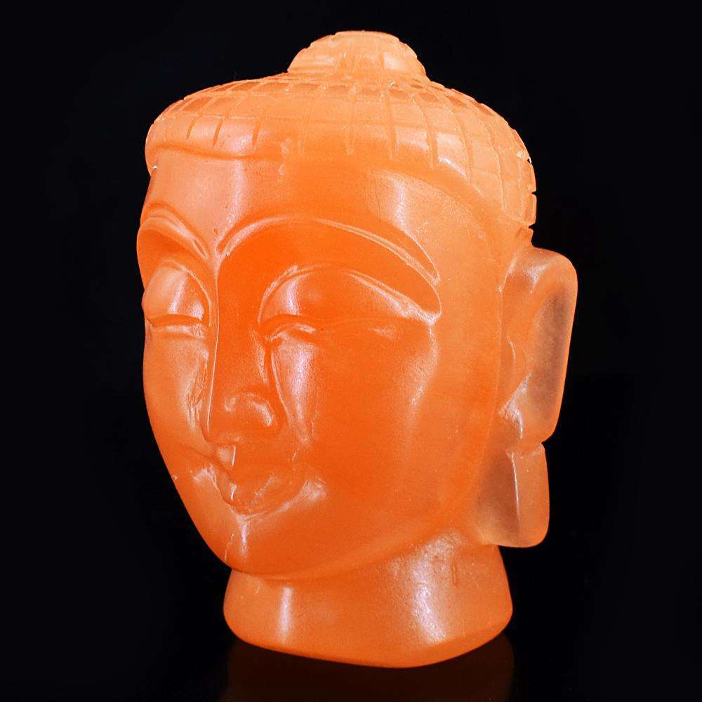 gemsmore:Artisian Orange Selenite Hand Carved Buddha Head