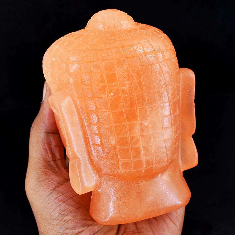 gemsmore:Artisian Orange Selenite Hand Carved Buddha Head