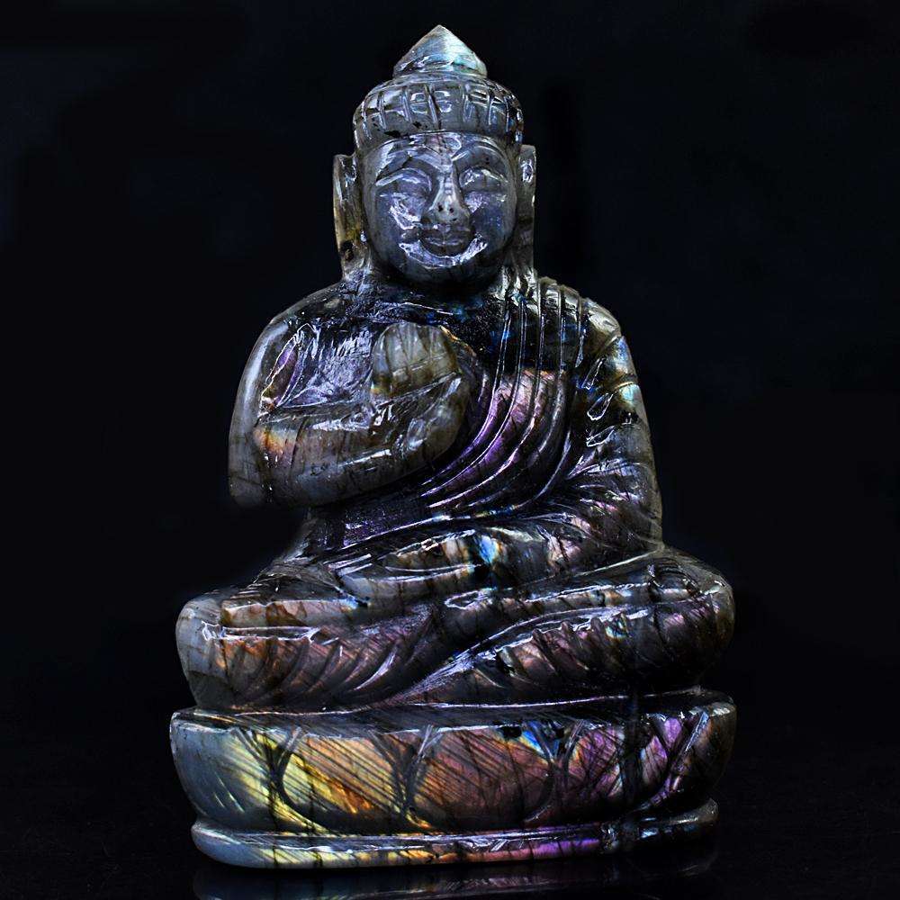 gemsmore:Artisian Pink Flash Labradorite Hand Carved Lord Buddha