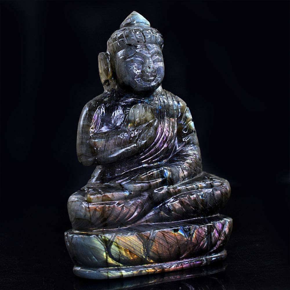 gemsmore:Artisian Pink Flash Labradorite Hand Carved Lord Buddha