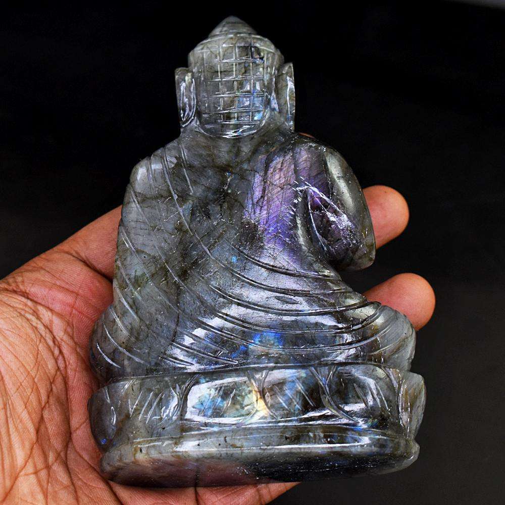 gemsmore:Artisian Pink Flash Labradorite Hand Carved Lord Buddha