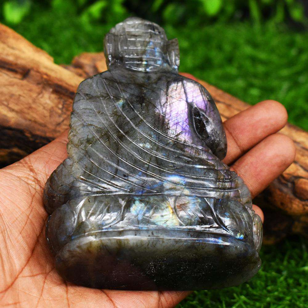 gemsmore:Artisian Pink Flash Labradorite Hand Carved Lord Buddha