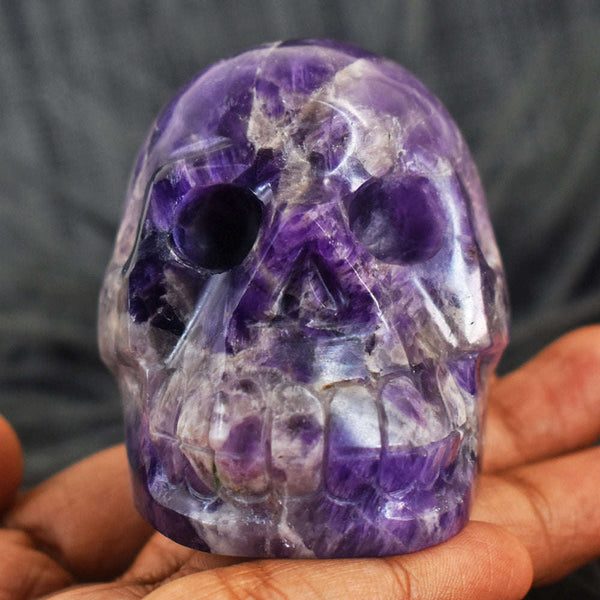 gemsmore:Artisian Purple  Amethyst Hand Carved Gemstone  Skull