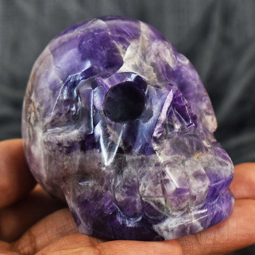 gemsmore:Artisian Purple  Amethyst Hand Carved Gemstone  Skull