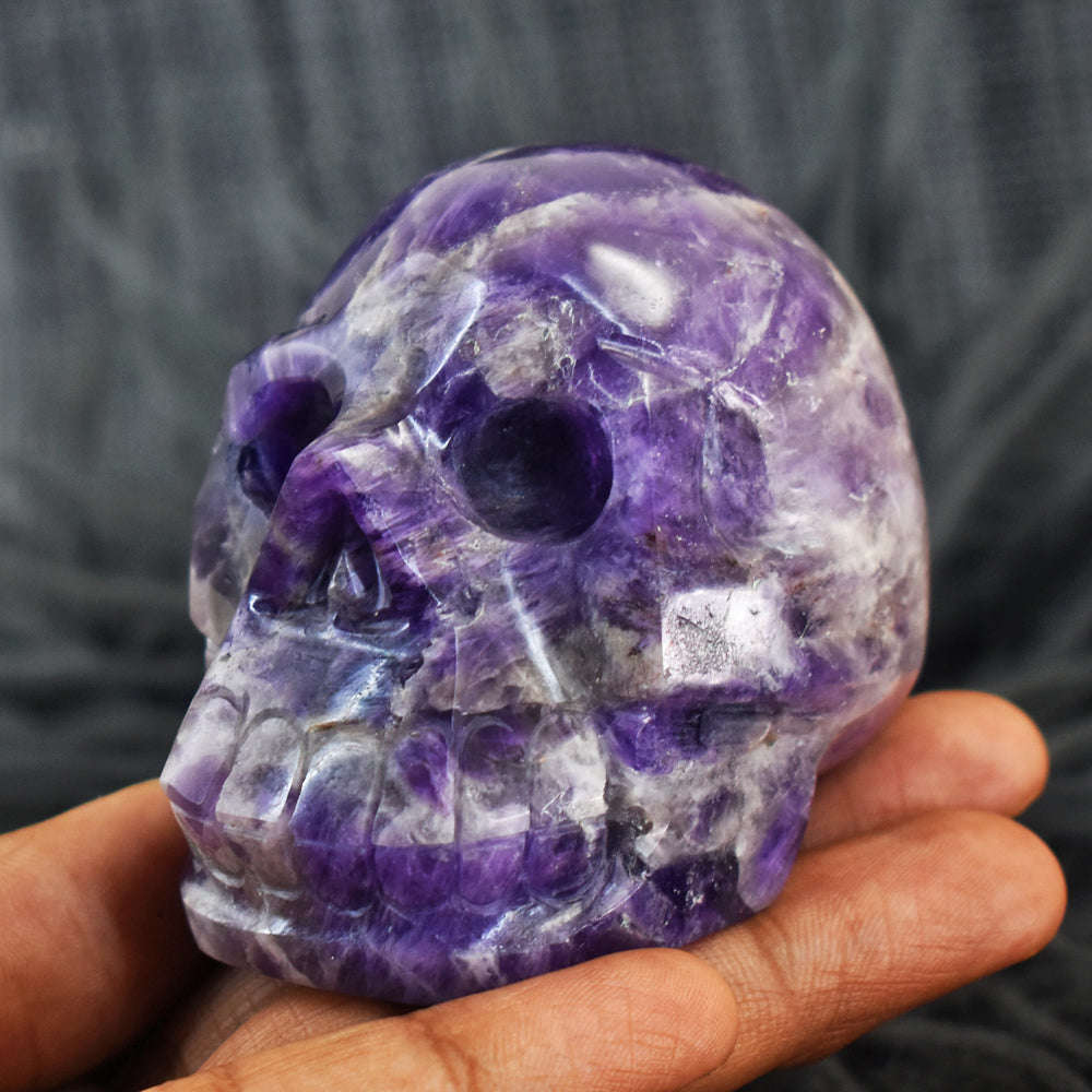 gemsmore:Artisian Purple  Amethyst Hand Carved Gemstone  Skull