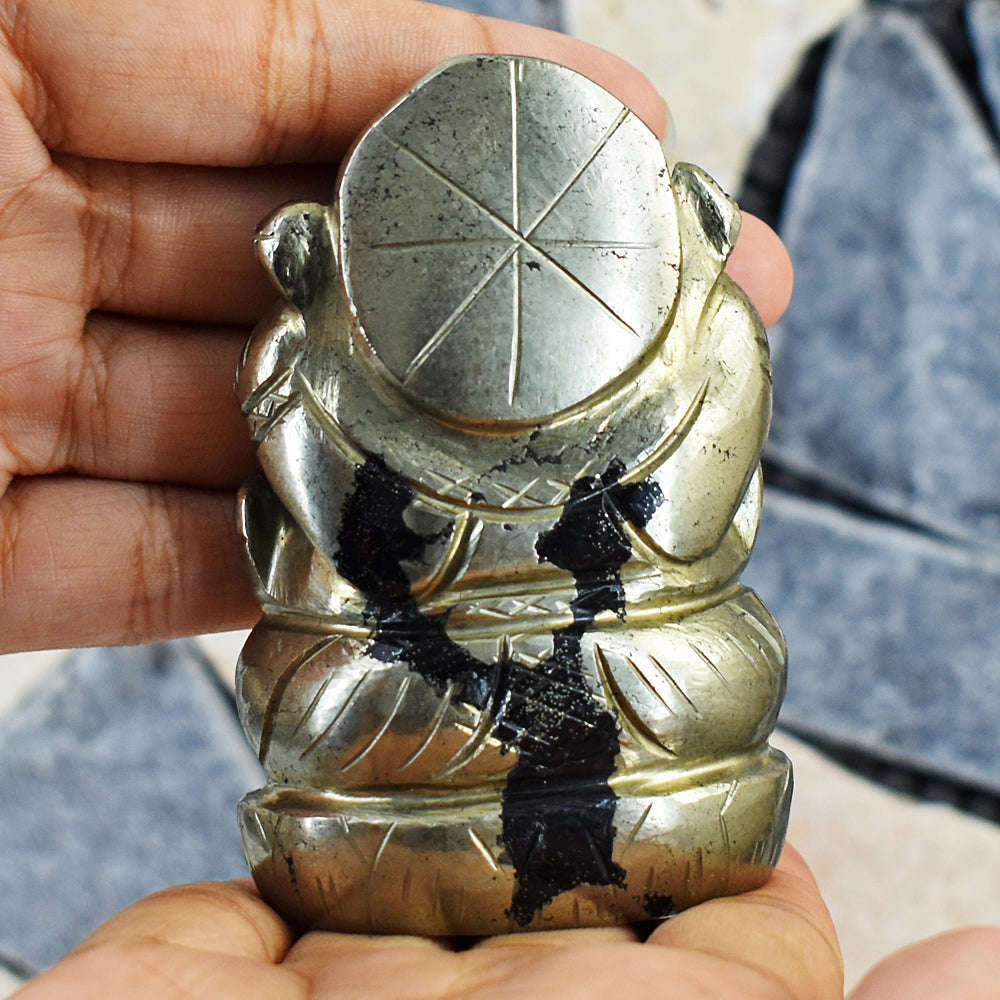 gemsmore:Artisian Pyrite Hand Carved Genuine Crystal Gemstone Carving Lord Ganesha