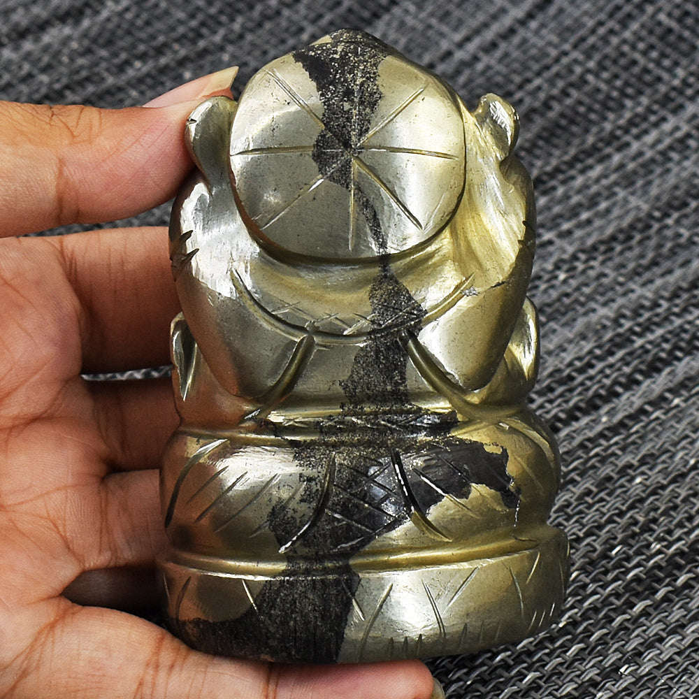 gemsmore:Artisian Pyrite Hand Carved Genuine Crystal Gemstone Carving Lord Ganesha