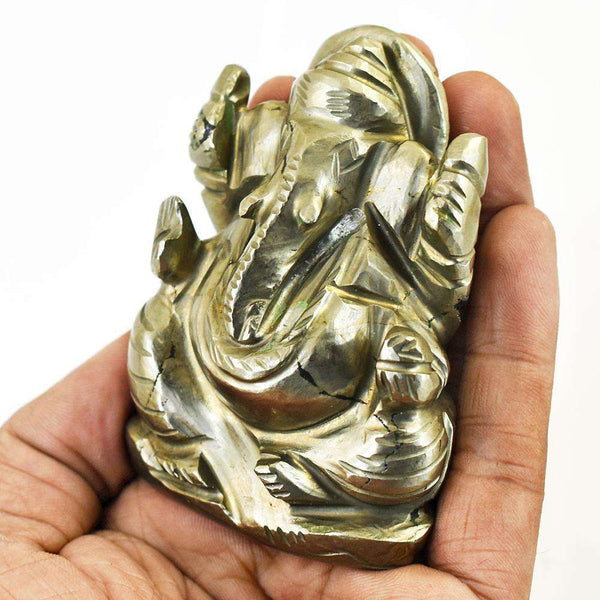 gemsmore:Artisian Pyrite Hand Carved Genuine Crystal Gemstone Carving Lord Ganesha