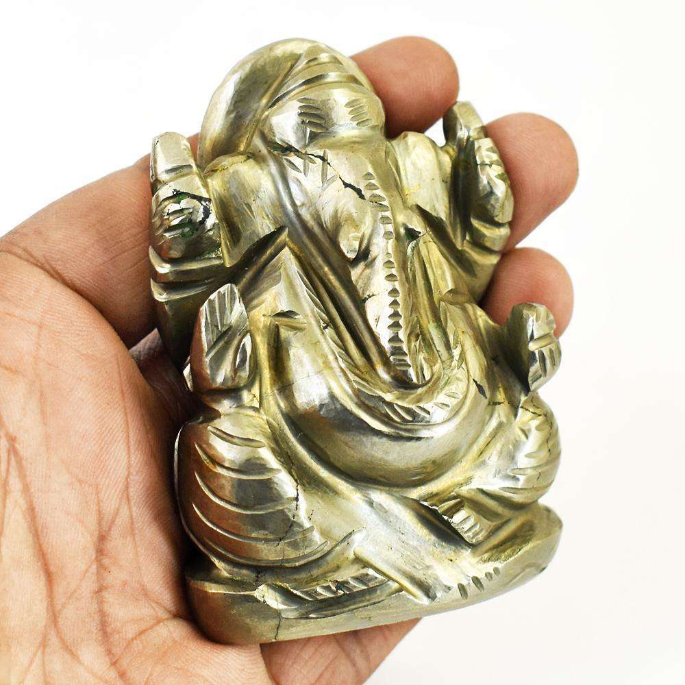 gemsmore:Artisian Pyrite Hand Carved Genuine Crystal Gemstone Carving Lord Ganesha