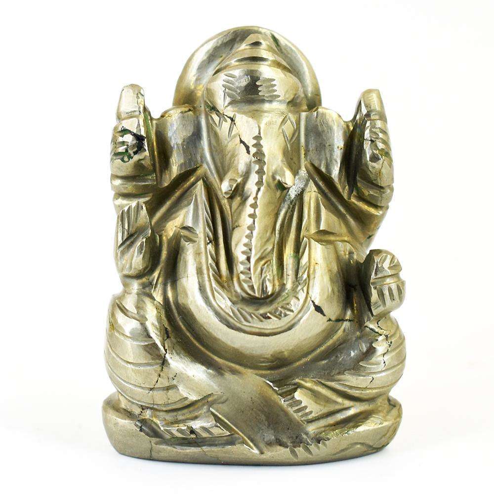 gemsmore:Artisian Pyrite Hand Carved Genuine Crystal Gemstone Carving Lord Ganesha