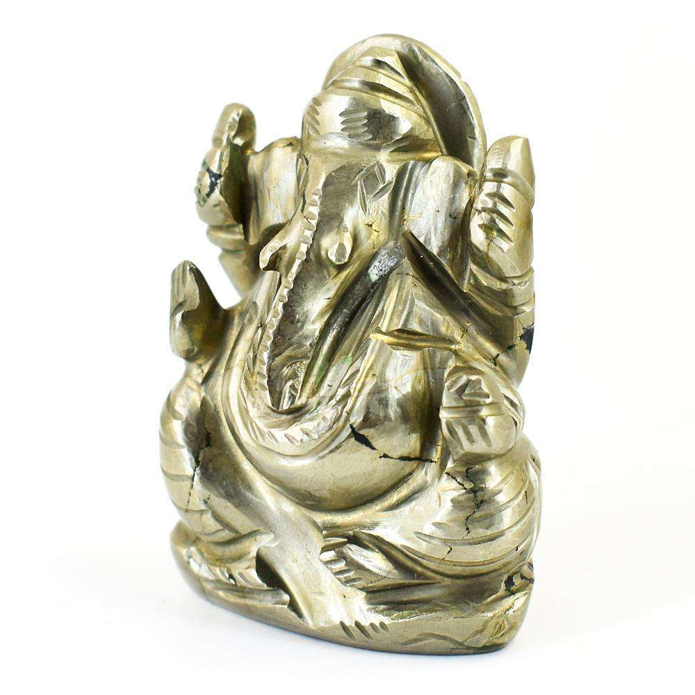 gemsmore:Artisian Pyrite Hand Carved Genuine Crystal Gemstone Carving Lord Ganesha