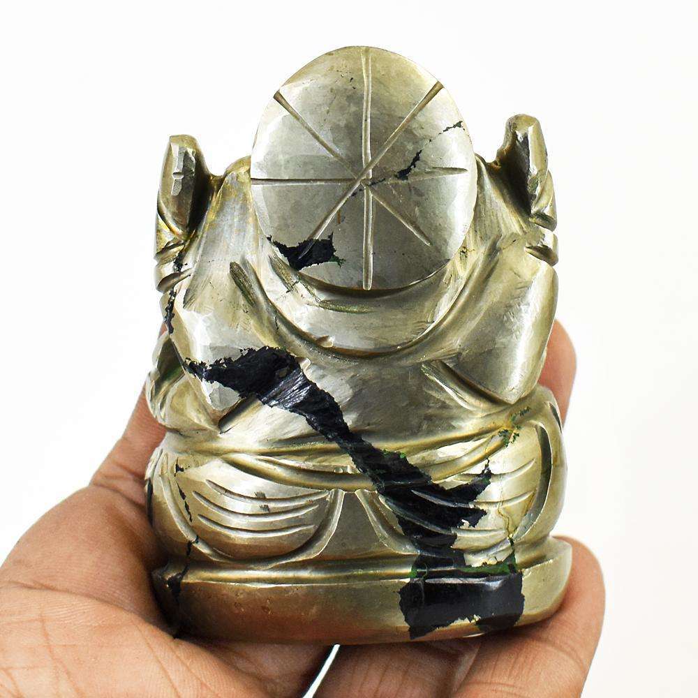 gemsmore:Artisian Pyrite Hand Carved Genuine Crystal Gemstone Carving Lord Ganesha