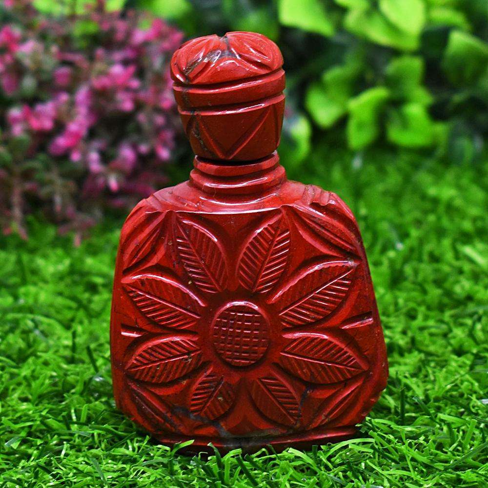 gemsmore:Artisian Red Jasper Hand Carved Perfume Bottle