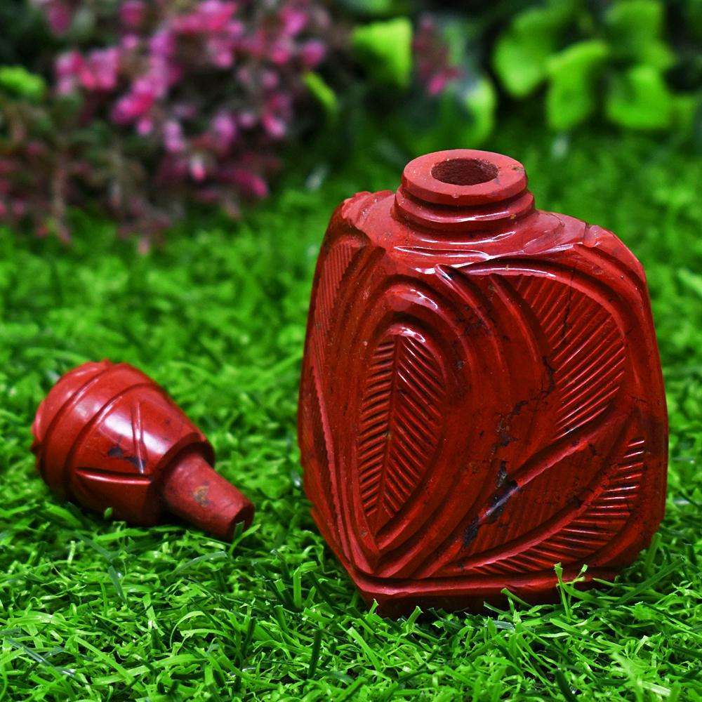 gemsmore:Artisian Red Jasper Hand Carved Perfume Bottle