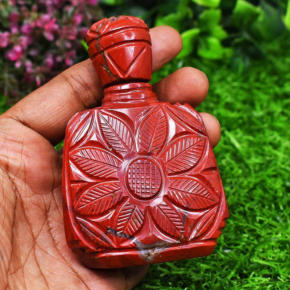 gemsmore:Artisian Red Jasper Hand Carved Perfume Bottle