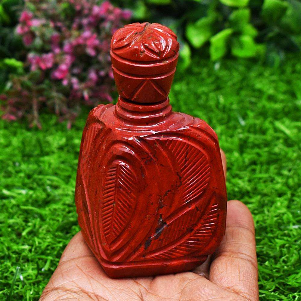 gemsmore:Artisian Red Jasper Hand Carved Perfume Bottle
