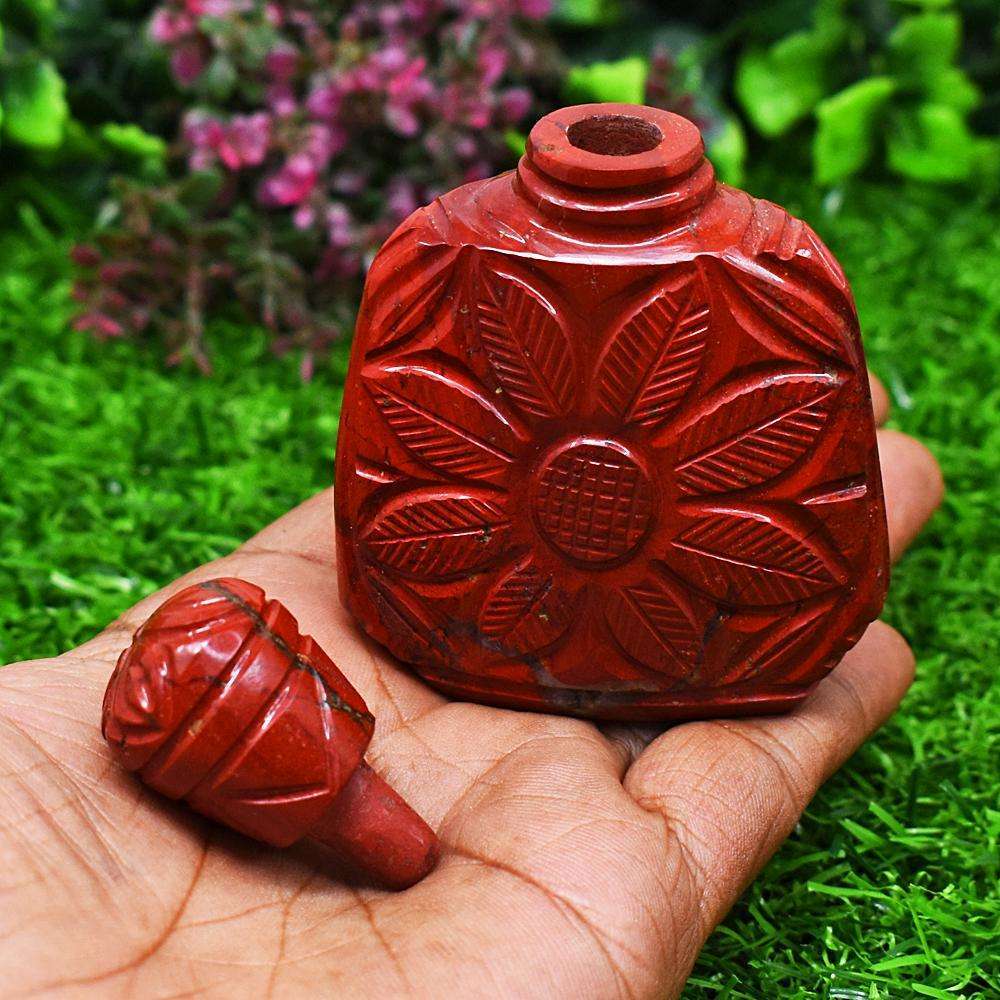 gemsmore:Artisian Red Jasper Hand Carved Perfume Bottle