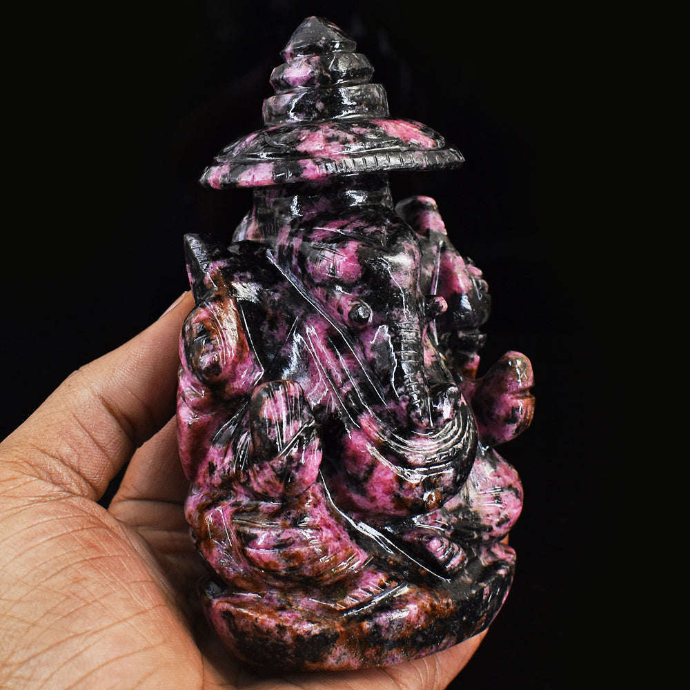 gemsmore:Artisian Rhodonite Hand Carved Ganesha With Throne