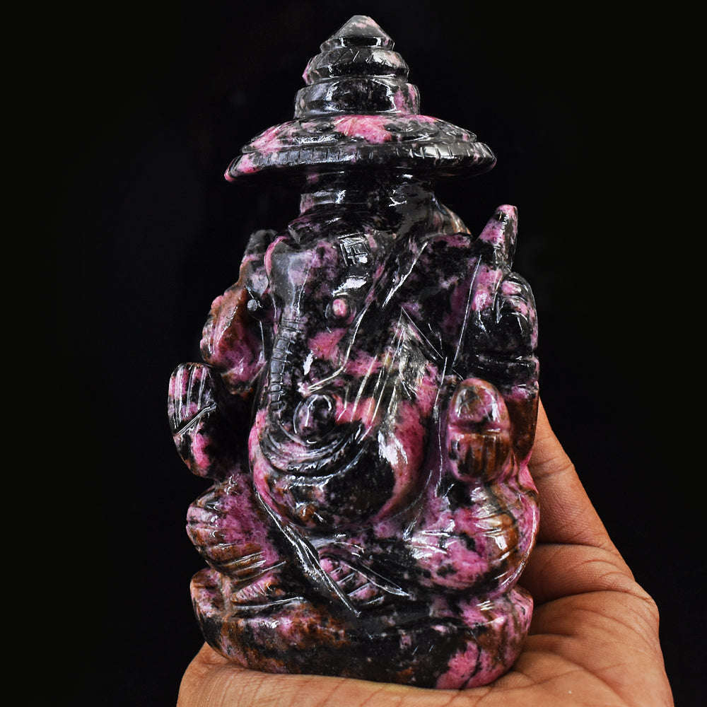 gemsmore:Artisian Rhodonite Hand Carved Ganesha With Throne