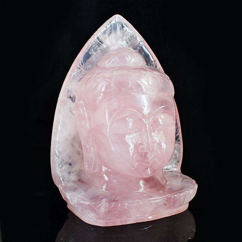gemsmore:Artisian Rose Quartz Hand Carved Genuine Crystal Gemstone Carving Leaf Palm Buddha Head