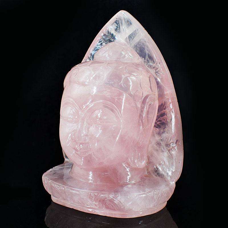 gemsmore:Artisian Rose Quartz Hand Carved Genuine Crystal Gemstone Carving Leaf Palm Buddha Head