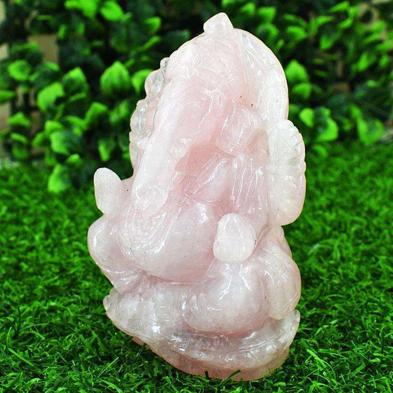 gemsmore:Artisian Rose Quartz Hand Carved Genuine Crystal Gemstone Carving Lord Ganesha