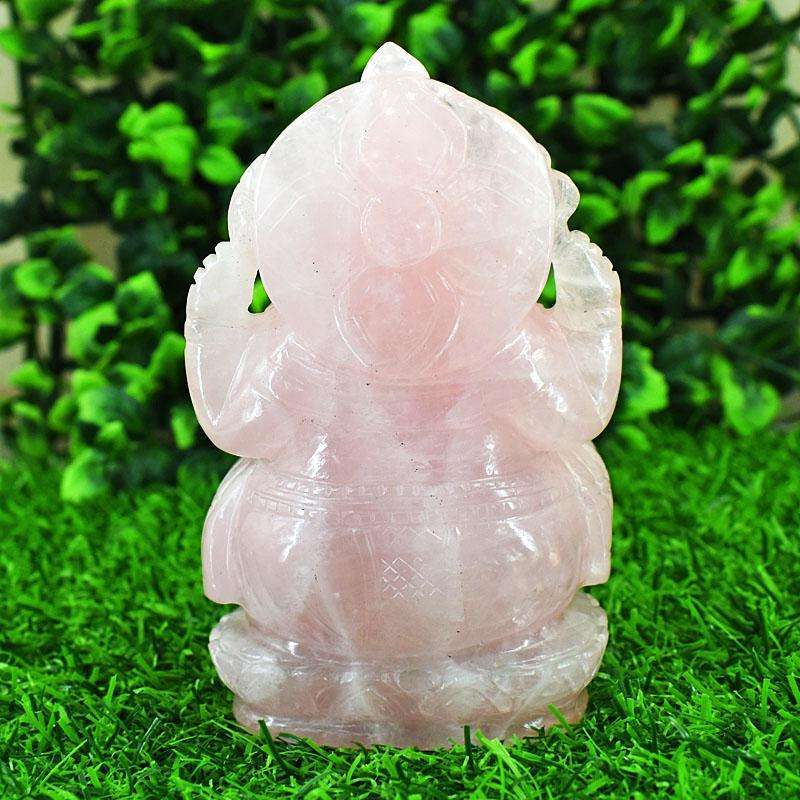 gemsmore:Artisian Rose Quartz Hand Carved Genuine Crystal Gemstone Carving Lord Ganesha