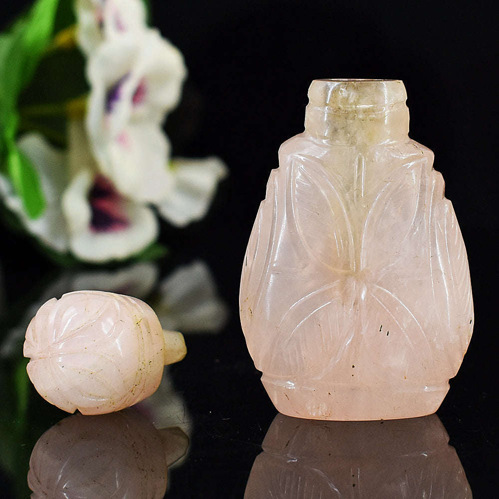 gemsmore:Artisian Rose Quartz Hand Carved Genuine Crystal Gemstone Carving Perfume Bottle