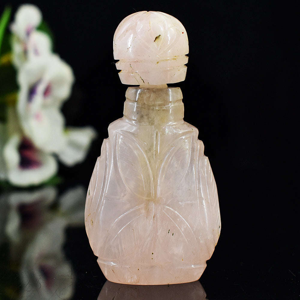 gemsmore:Artisian Rose Quartz Hand Carved Genuine Crystal Gemstone Carving Perfume Bottle