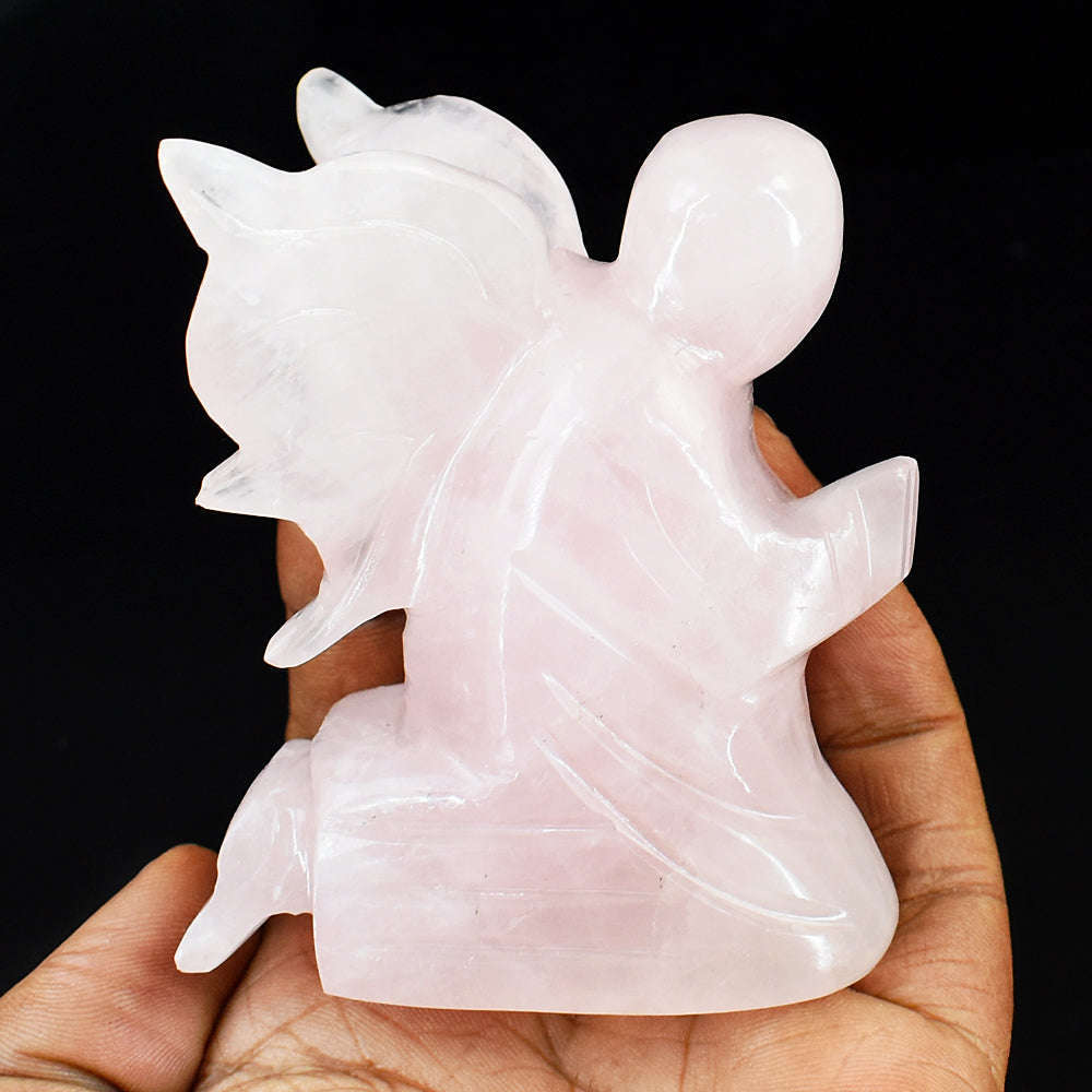 gemsmore:Artisian Rose Quartz Hand Carved Genuine Crystal Gemstone Carving Praying Angel