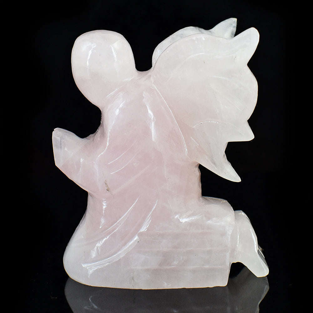 gemsmore:Artisian Rose Quartz Hand Carved Genuine Crystal Gemstone Carving Praying Angel