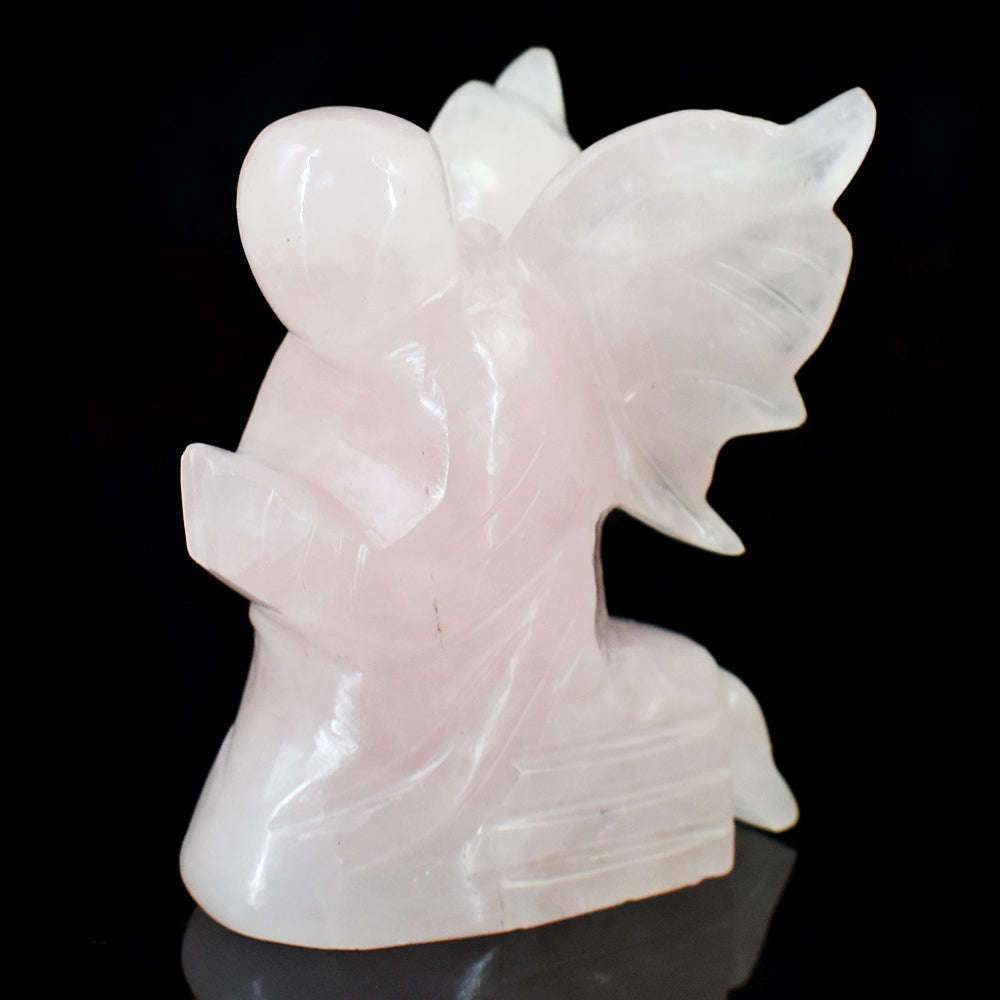 gemsmore:Artisian Rose Quartz Hand Carved Genuine Crystal Gemstone Carving Praying Angel