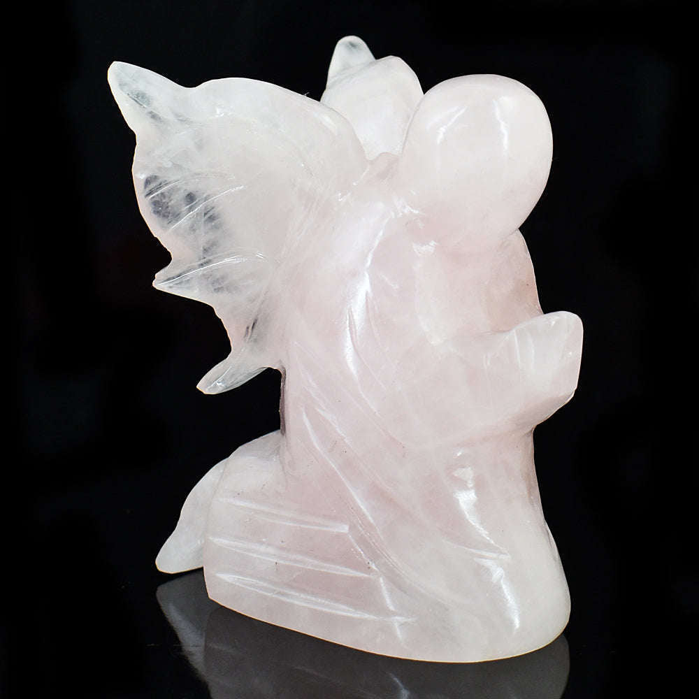 gemsmore:Artisian Rose Quartz Hand Carved Genuine Crystal Gemstone Carving Praying Angel