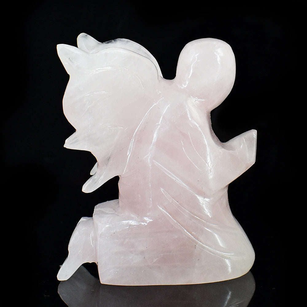 gemsmore:Artisian Rose Quartz Hand Carved Genuine Crystal Gemstone Carving Praying Angel