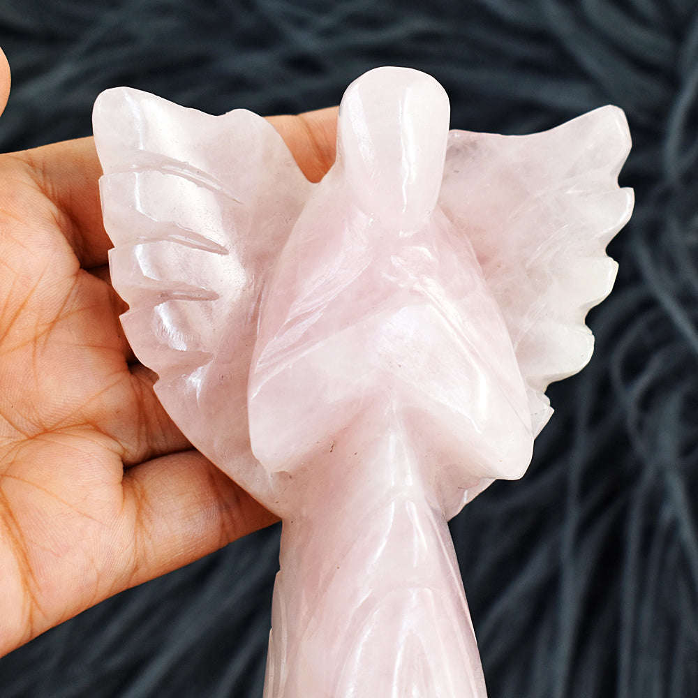 gemsmore:Artisian Rose Quartz Hand Carved Genuine Crystal Gemstone Carving Praying Angel