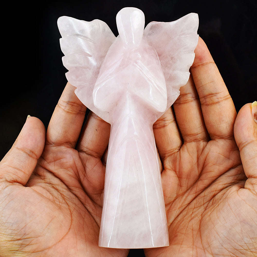 gemsmore:Artisian Rose Quartz Hand Carved Genuine Crystal Gemstone Carving Praying Angel