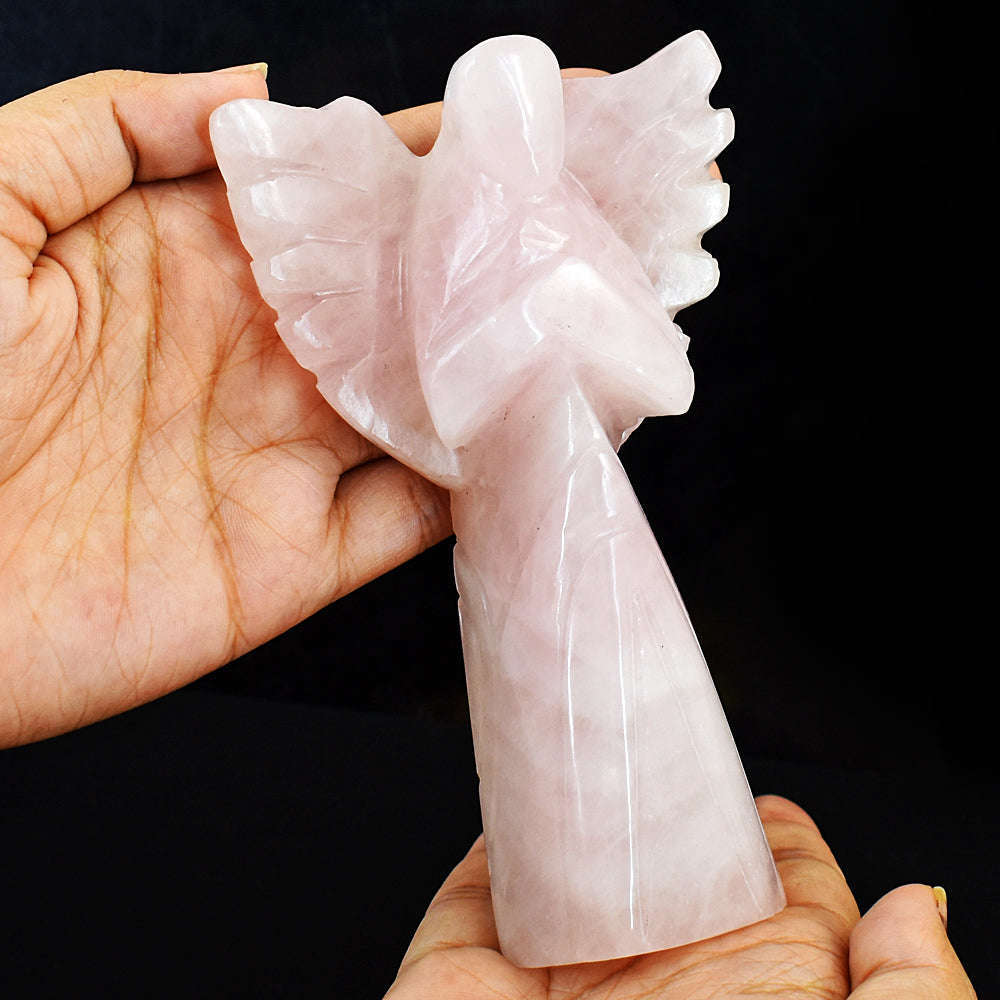 gemsmore:Artisian Rose Quartz Hand Carved Genuine Crystal Gemstone Carving Praying Angel